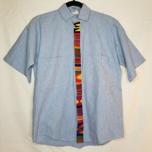 Vintage James Halbert button down shirt blue sz S/M handwoven made in Guatemala